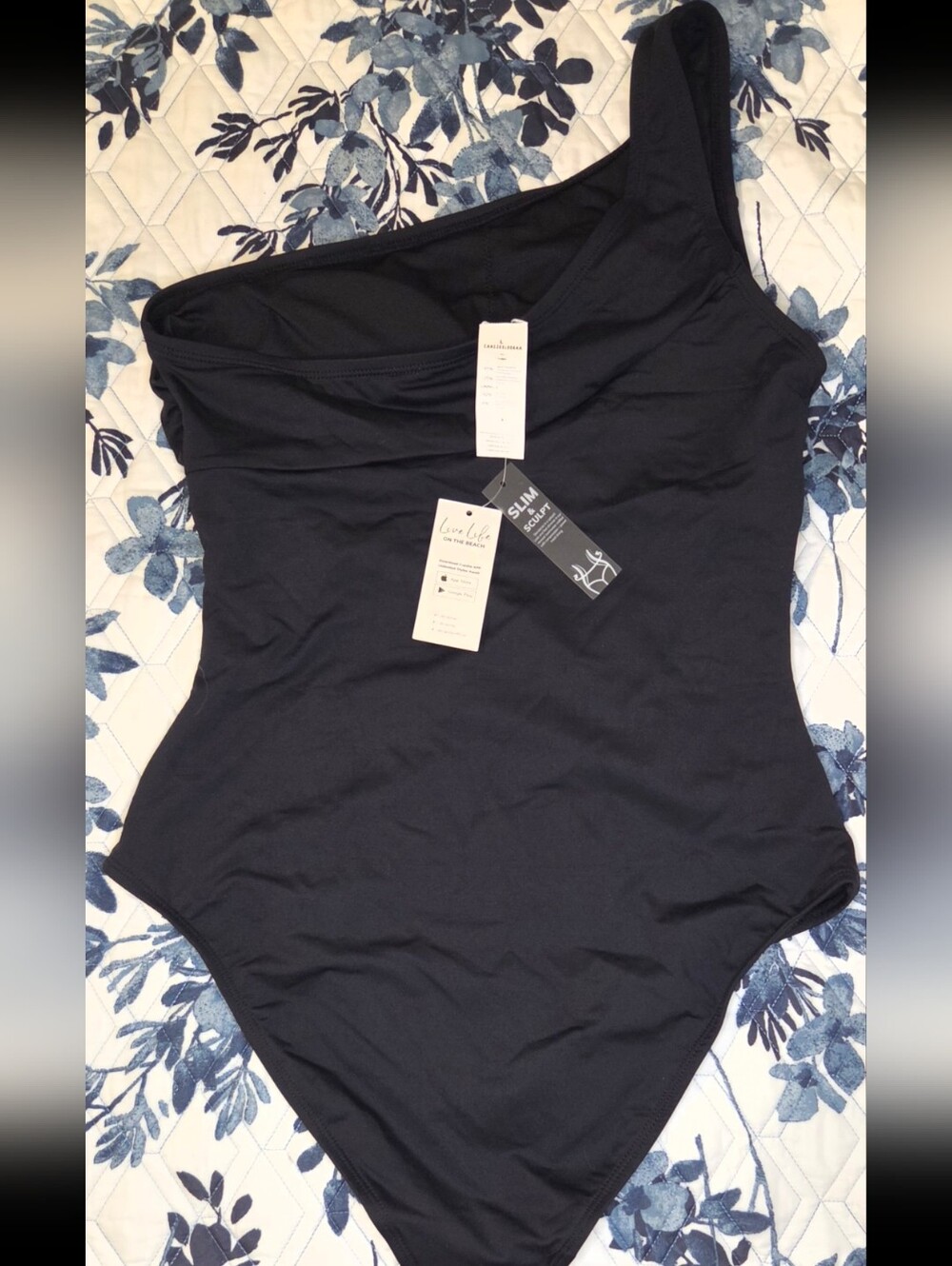 Cupshe Black One Shoulder Ruched Slim Sculpt One Piece Swimsuit L - Picture 4 of 5